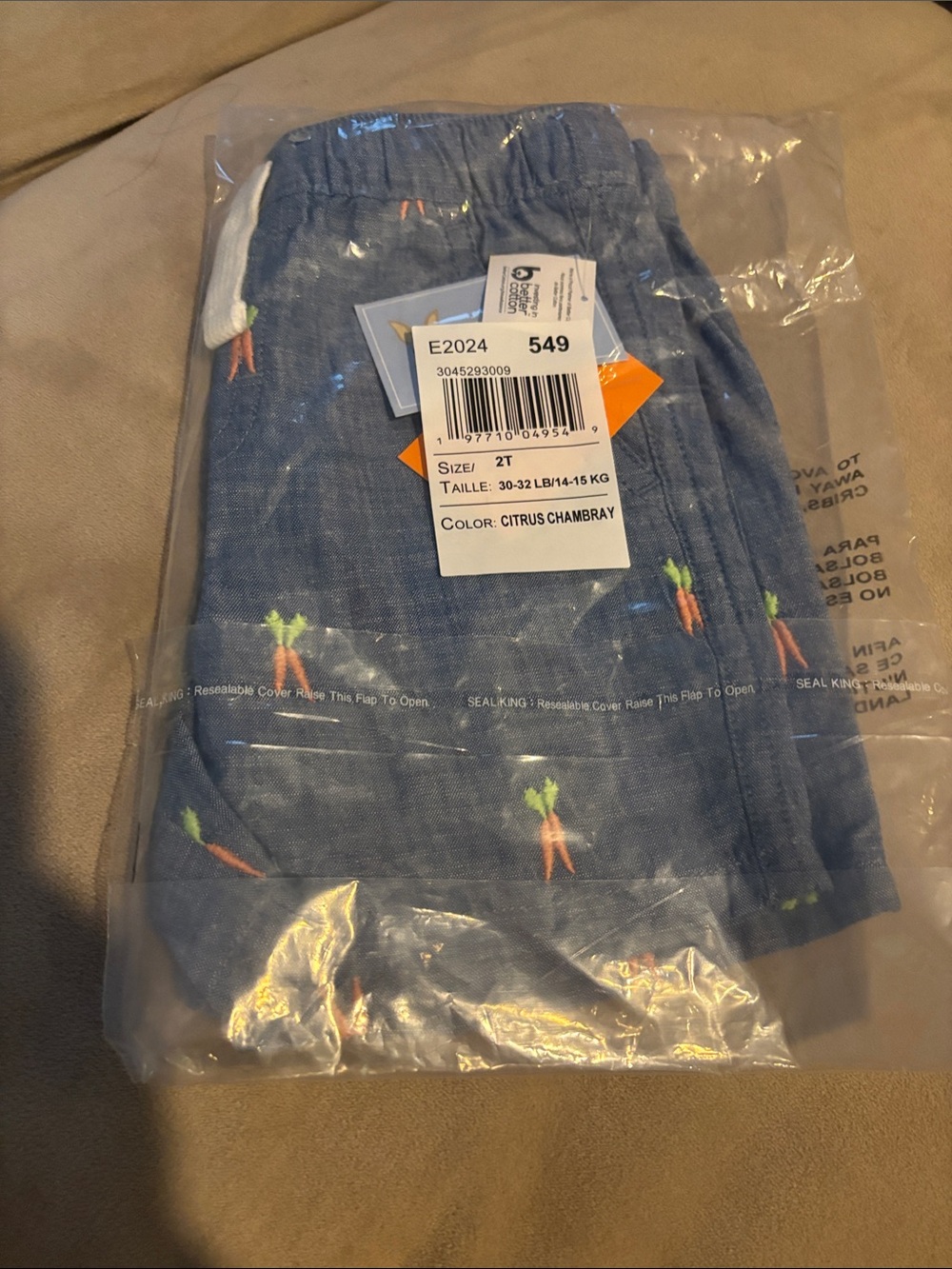 Gymboree Chambray Blue Shorts with Carrot 🥕 Embroidery
